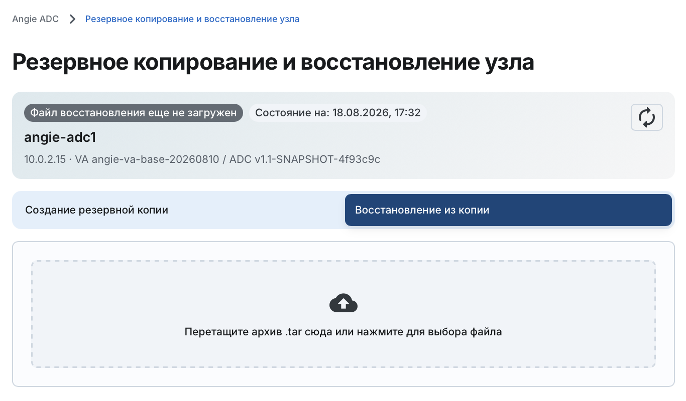 Angie ADC - вкладка "Создание резервной копии"