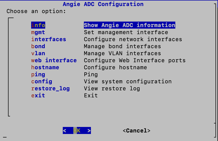Angie ADC - экран "Основное меню"